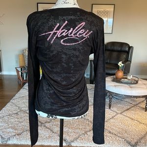 Rare! Harley Davidson Women’s (XL) Pink Label Sequin Embellished Henley. Pretty!